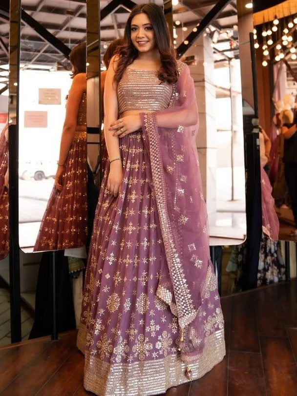 Dusty rose georgette heavy sequence work wedding lehenga choli