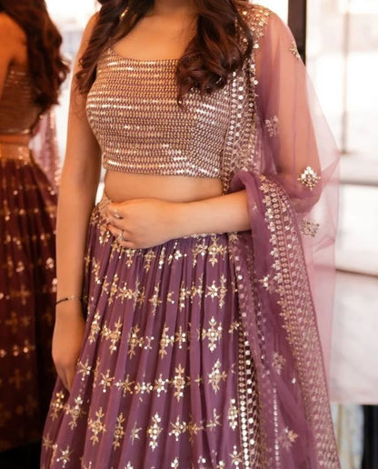 Dusty rose georgette heavy sequence work wedding lehenga choli