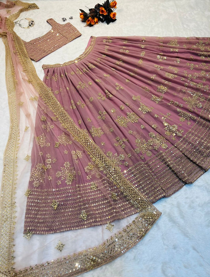 Dusty rose georgette heavy sequence work wedding lehenga choli