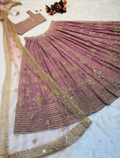 Dusty rose georgette heavy sequence work wedding lehenga choli