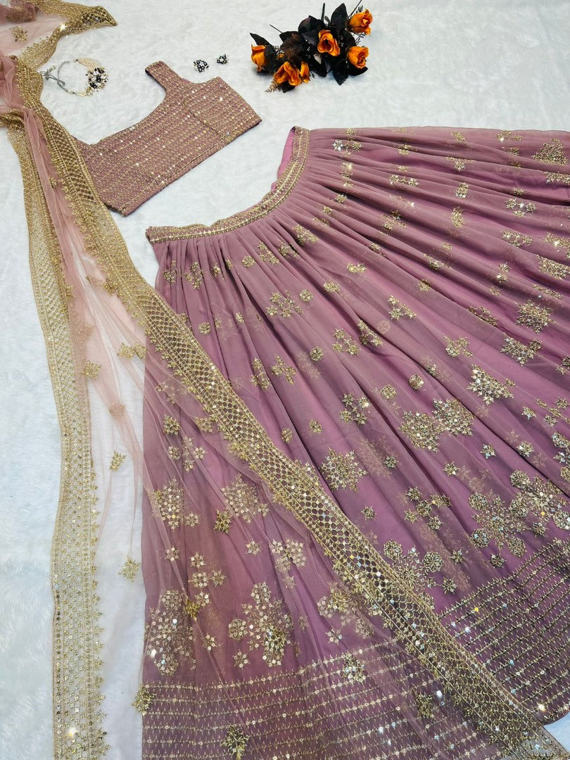 Dusty rose georgette heavy sequence work wedding lehenga choli