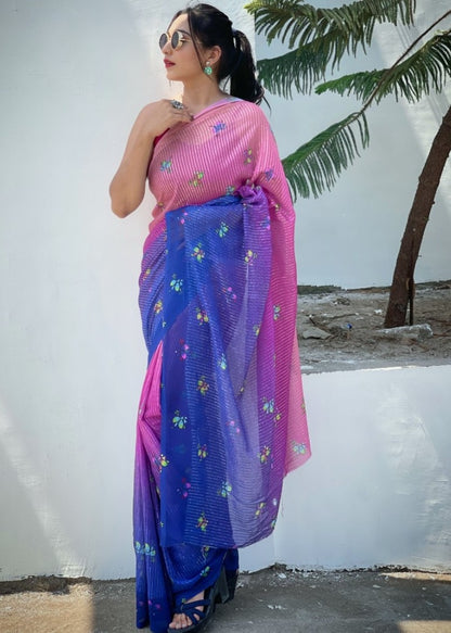 Dusty rose georgette sequence digital printed work party wear saree