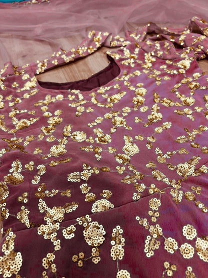 Dusty rose georgette sequence work long sharara suit