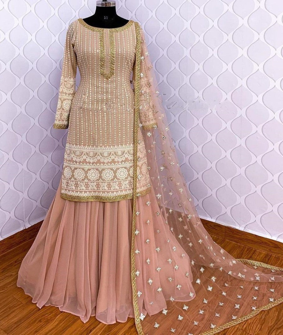 Dusty rose heavy georgette full embroidered work lehenga choli