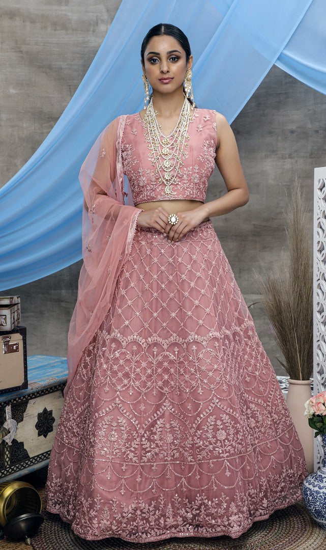 Dusty rose heavy sequence embroidered wedding lehenga choli