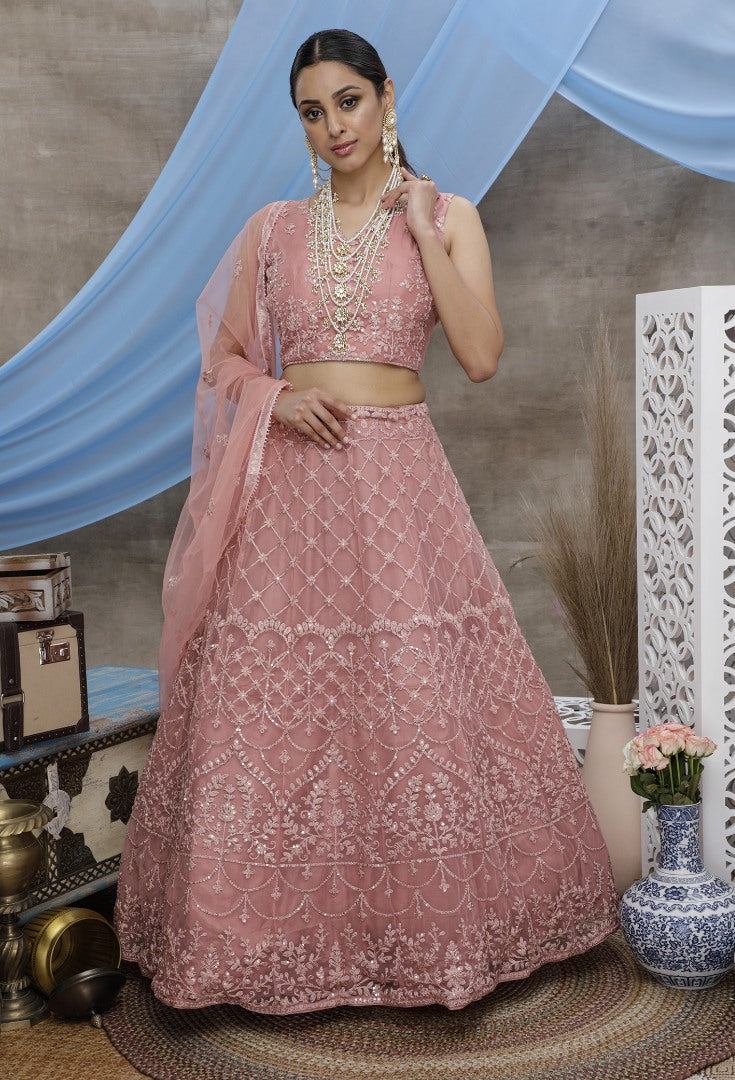 Dusty rose heavy sequence embroidered wedding lehenga choli