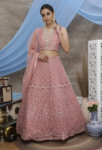 Dusty rose heavy sequence embroidered wedding lehenga choli
