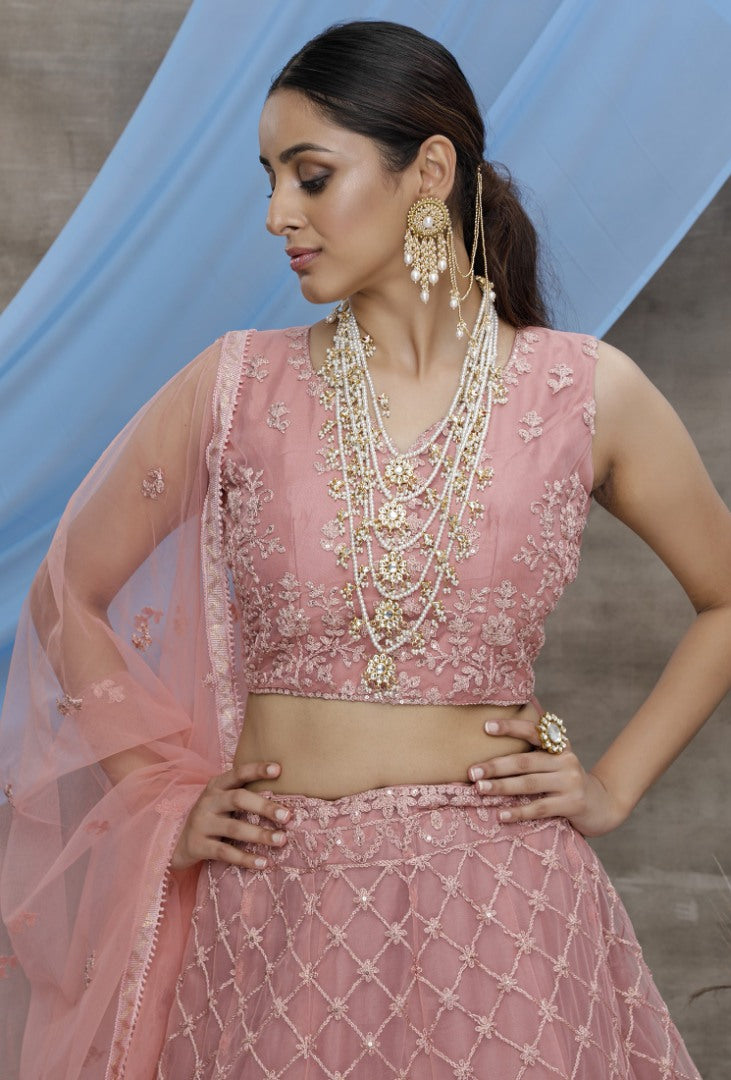 Dusty rose heavy sequence embroidered wedding lehenga choli