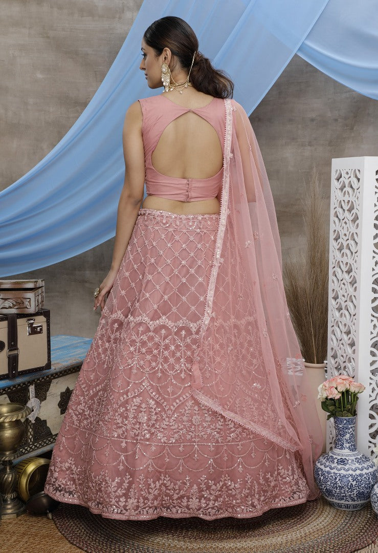 Dusty rose heavy sequence embroidered wedding lehenga choli