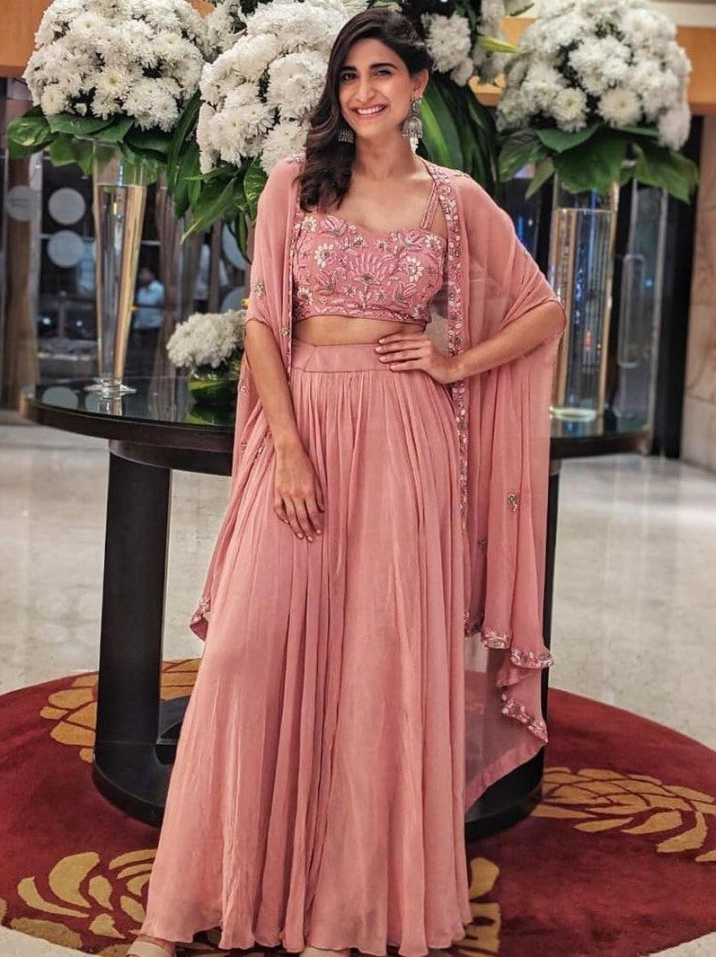 Dusty rose indowestern plazzo suit with shrug