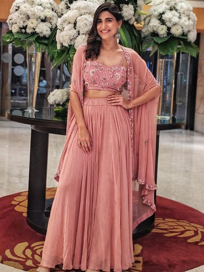 Dusty rose indowestern plazzo suit with shrug