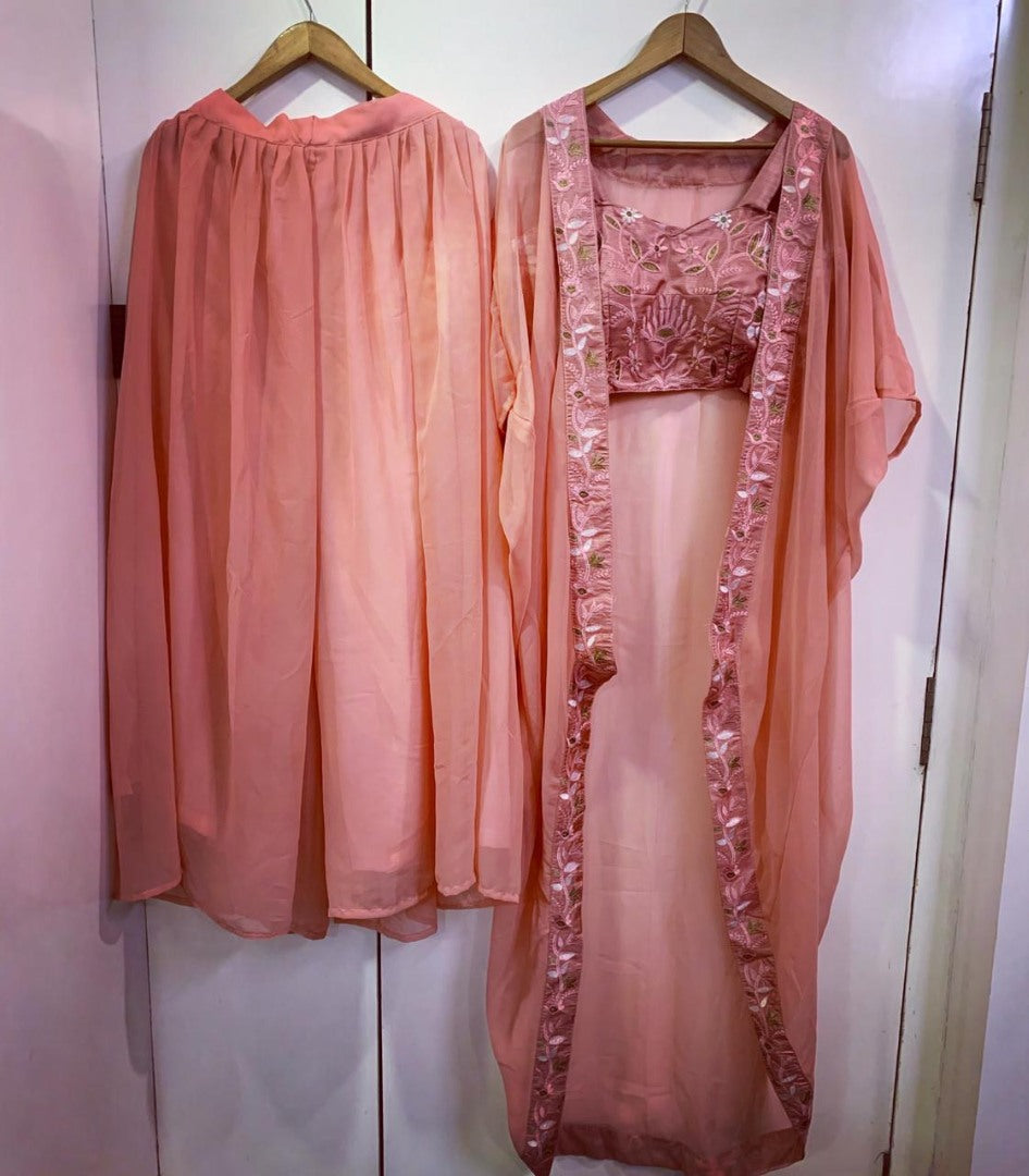 Dusty rose indowestern plazzo suit with shrug