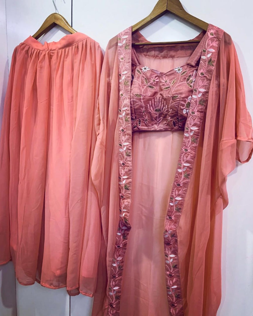 Dusty rose indowestern plazzo suit with shrug