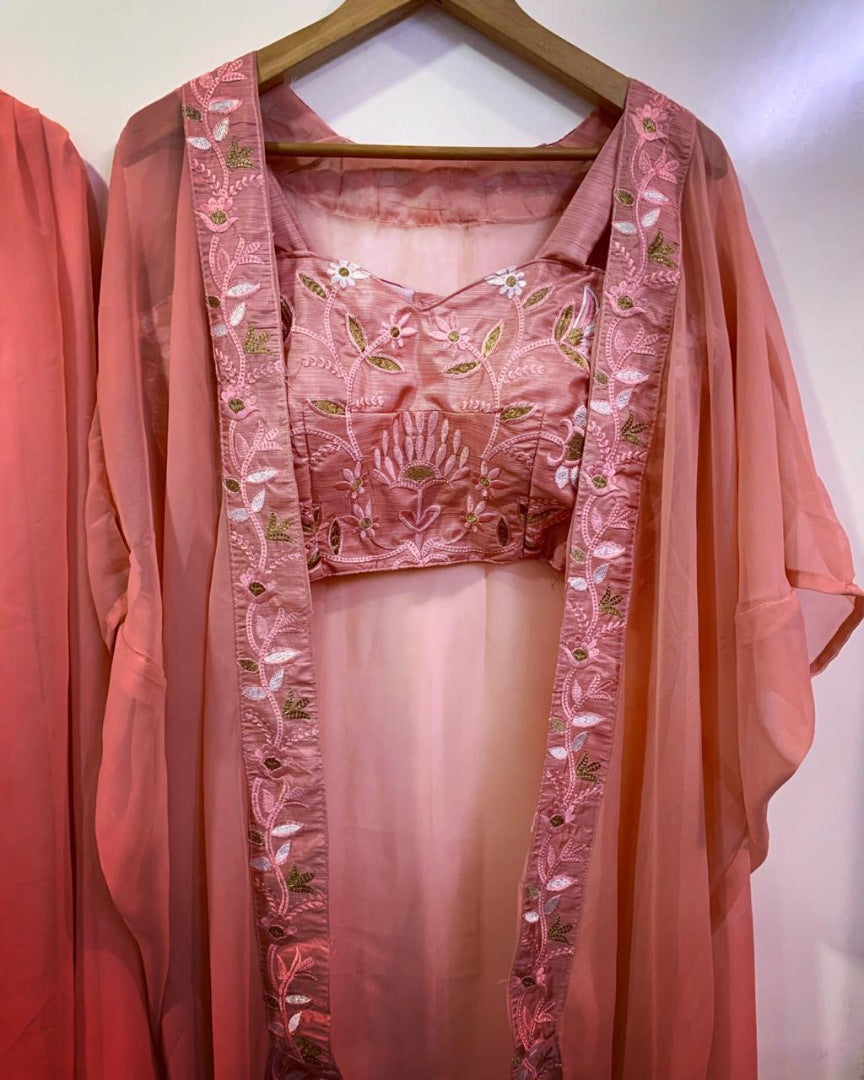 Dusty rose indowestern plazzo suit with shrug