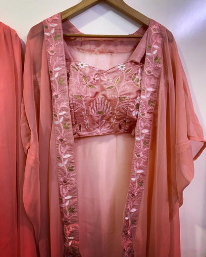 Dusty rose indowestern plazzo suit with shrug