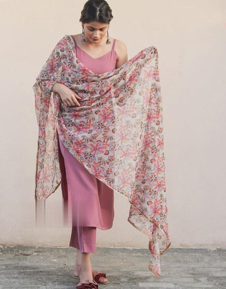 Dusty rose japan silk with extra sleeve kurti with plazzo