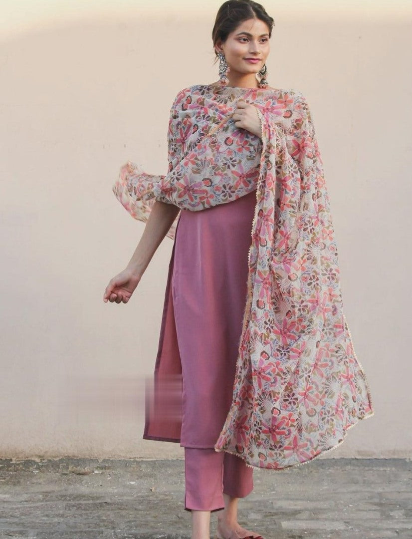 Dusty rose japan silk with extra sleeve kurti with plazzo