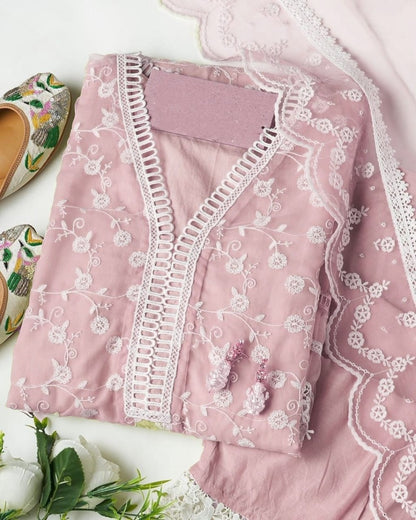 Dusty rose organza thread embroidered pant suit