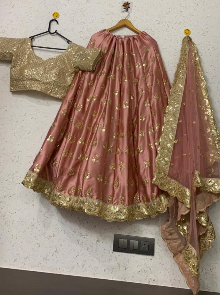 Dusty rose satin silk embroidered sequence lehenga choli