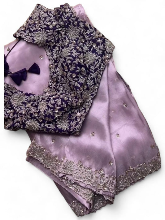 Dusty rose shiny stylish party wear saree