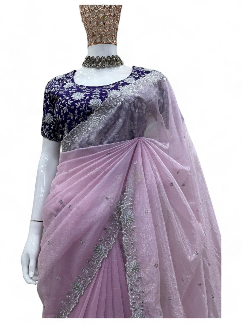Dusty rose shiny stylish party wear saree
