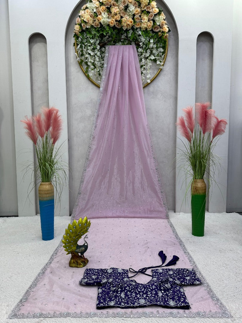 Dusty rose shiny stylish party wear saree