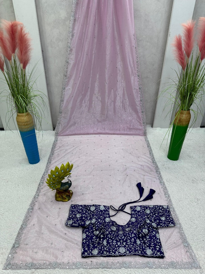 Dusty rose shiny stylish party wear saree
