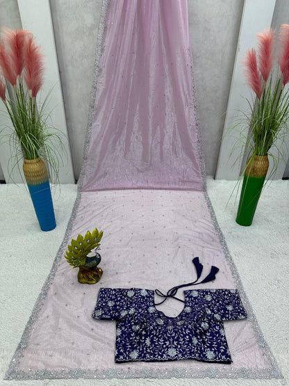 Dusty rose shiny stylish party wear saree
