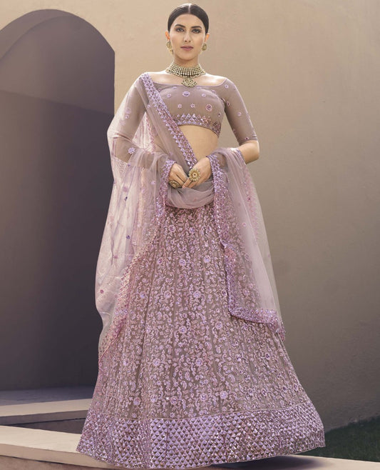 Dusty rose soft net sequence thread work bridal lehenga choli