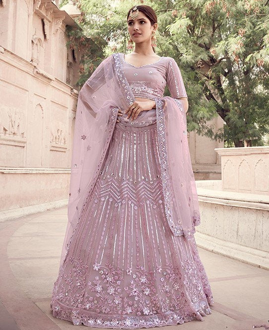 Dusty rose soft net sequence work bridal lehenga choli