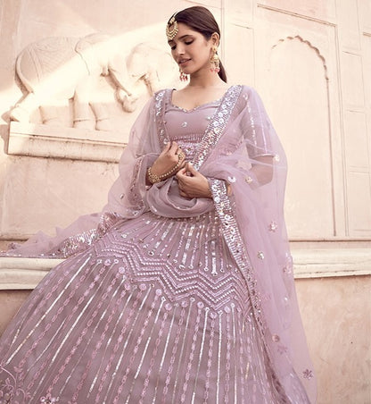 Dusty rose soft net sequence work bridal lehenga choli