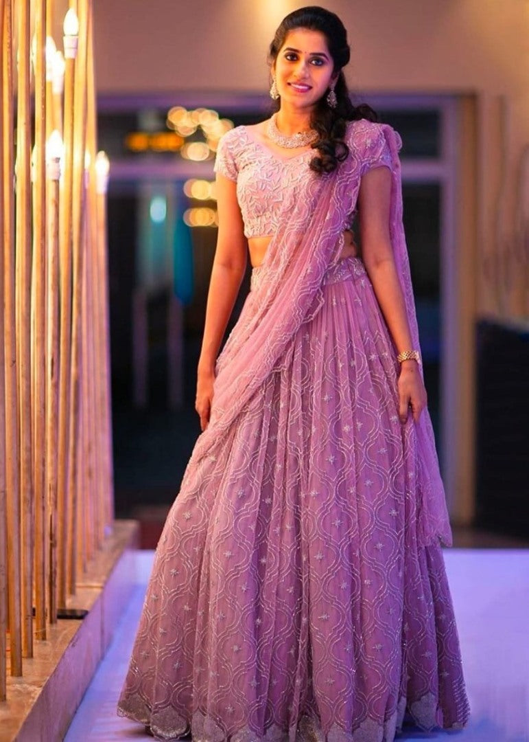 Dusty rose soft net wedding lehenga choli