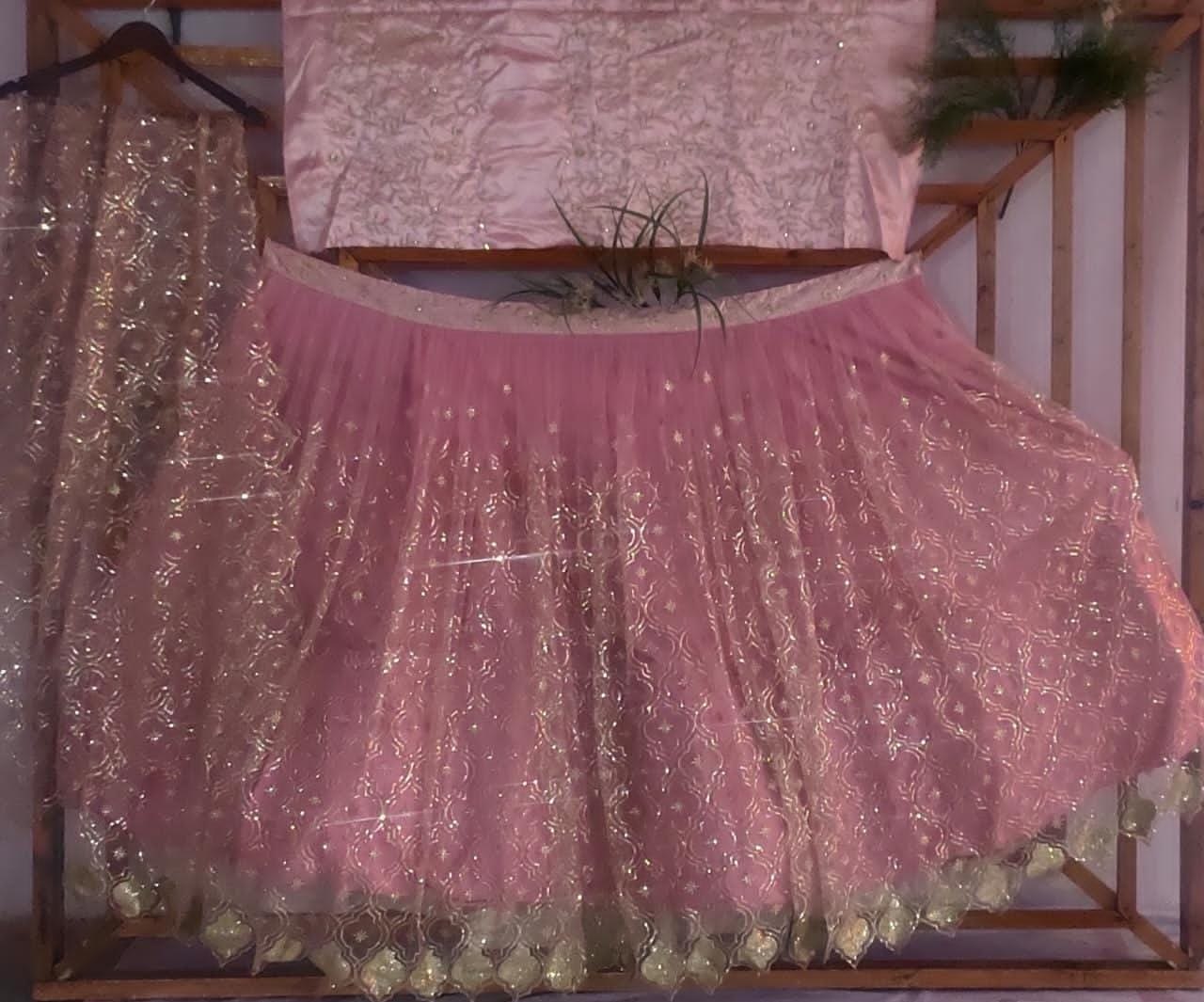 Dusty rose soft net wedding lehenga choli