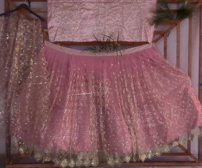 Dusty rose soft net wedding lehenga choli