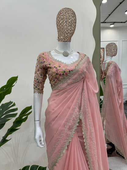 Tibby silk designer thread sequence work wedding saree