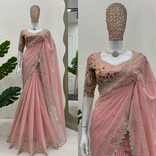 Tibby silk designer thread sequence work wedding saree