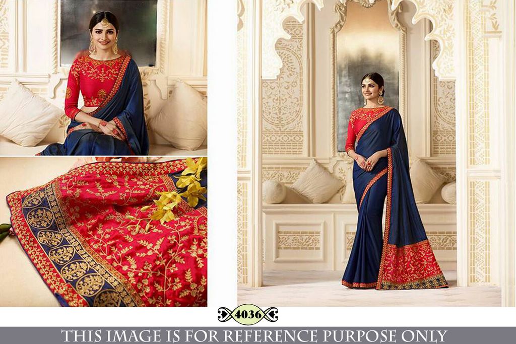 Embroidered sparkle silk blue wedding saree