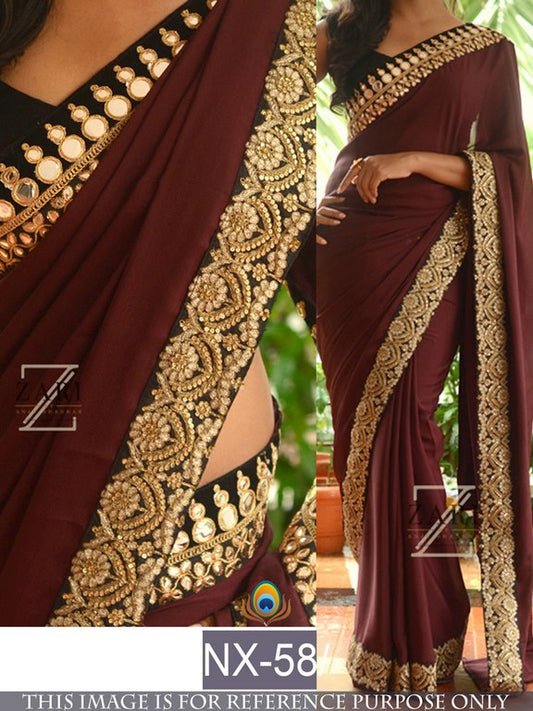 Fabulouos coffee embroidered saree