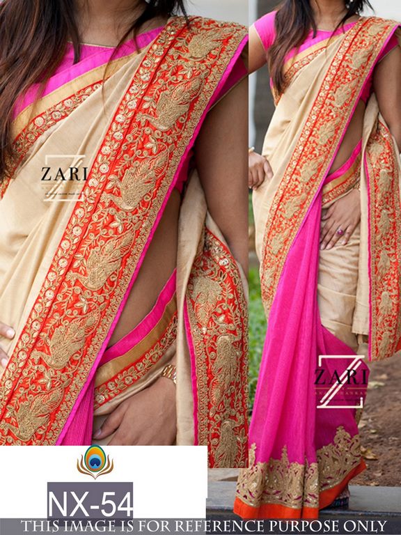 Fabulouos cream and pink embroidered saree