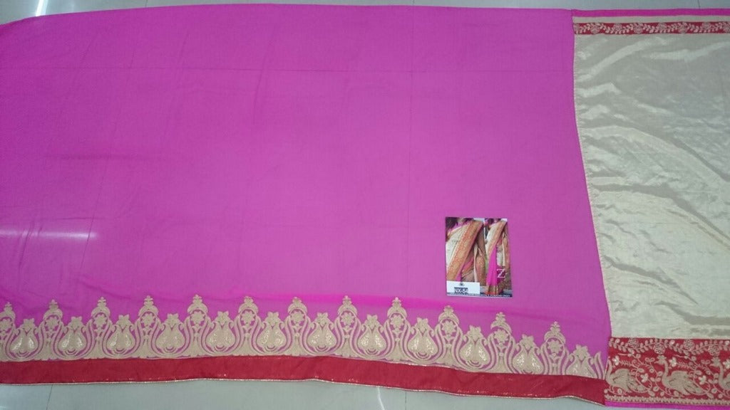 Fabulouos cream and pink embroidered saree