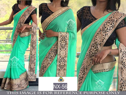 Fabulouos sky green embroidered saree