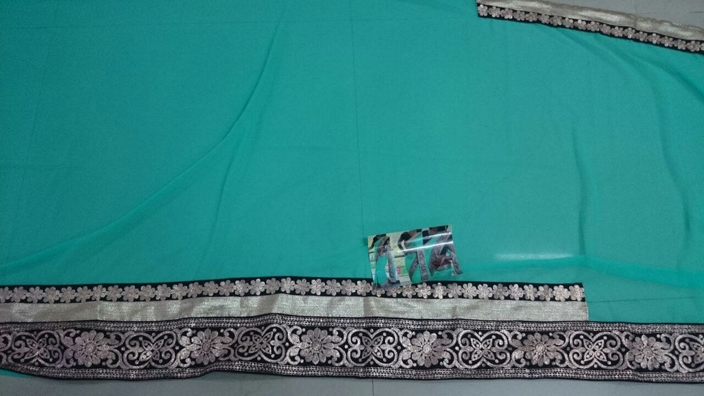 Fabulouos sky green embroidered saree