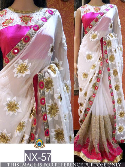 Fabulouos white embroidered saree