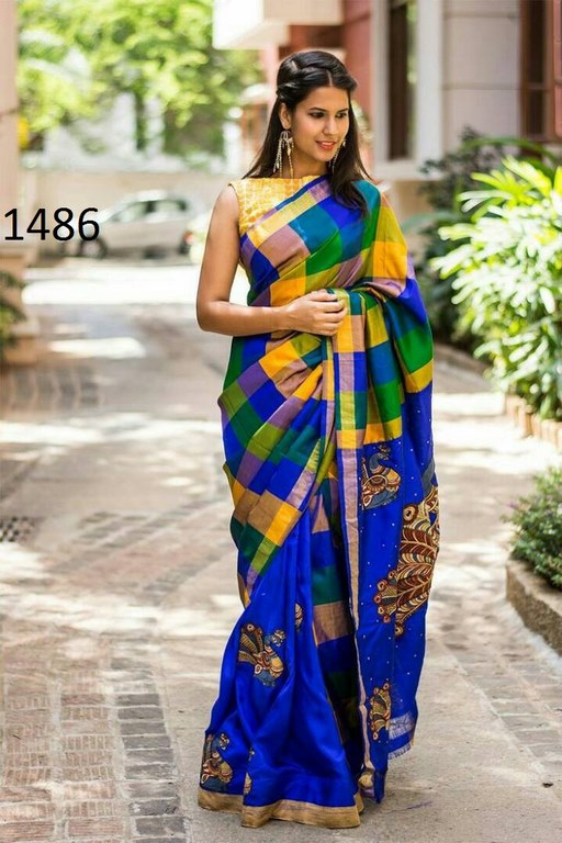 Fabulous Blue Printed Wedding Saree