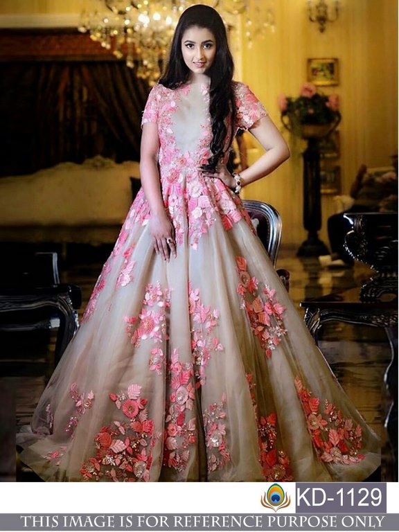 fabulous cream and pink embroidered girlish gown