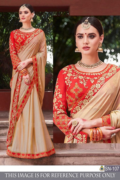 Fabulous cream chinon silk embroidered wedding saree