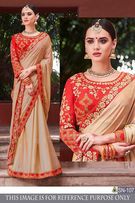 Fabulous cream chinon silk embroidered wedding saree