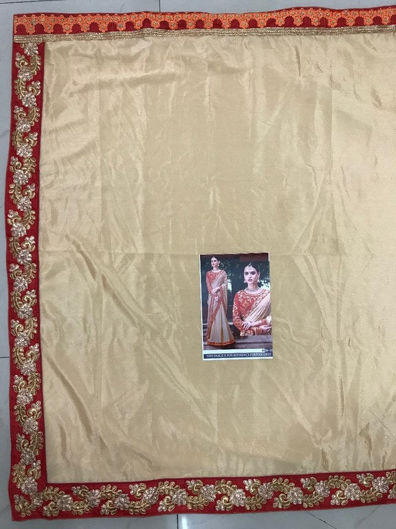 Fabulous cream chinon silk embroidered wedding saree