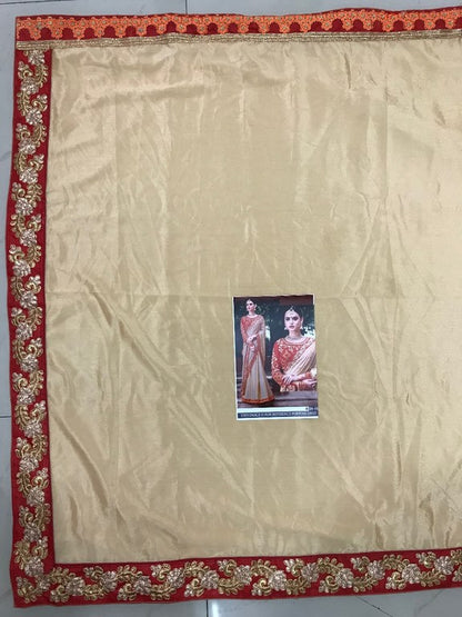 Fabulous cream chinon silk embroidered wedding saree