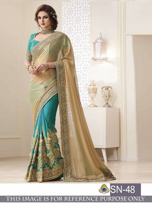 fabulous cream embroidered wedding saree